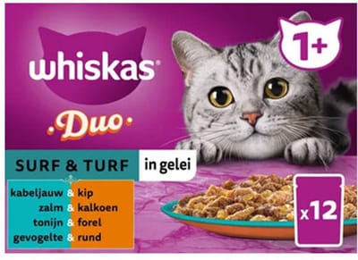 Whiskas 1+ Natvoer - Duo - Surf & Turf in Gelei - 24 x 85 gram
