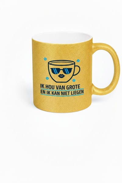 Gouden Glitter Mok - Ik Hou Van Grote En Ik Kan Niet Liegen Koffiemok