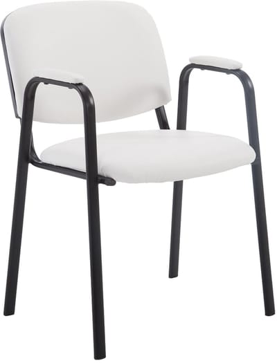 CLP Ken Pro - Stapelstoel - armleuningen - zwart - 150 kg - Kunstleer/wit