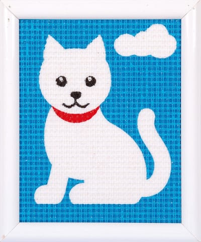 Vervaco - Stramien kit - Witte poes - PN-0009580 - Borduren - Borduurpakket - Borduurpakket kind