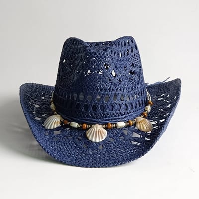 Westerse Cowboy Hoeden Strand Boheemse Strohoed Houten Kralen Uitgesneden Zonnehoed Schelp Dames Heren cowboyhoed M55-58cm gray