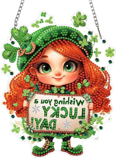 St. Patrick's Day Diamant Kunst Kit voor Volwassenen en Beginners - DIY Geluk Meisje Diamant Schilderen, Sieraden en Decoraties voor Raam, Muur en Tuin, 20cm