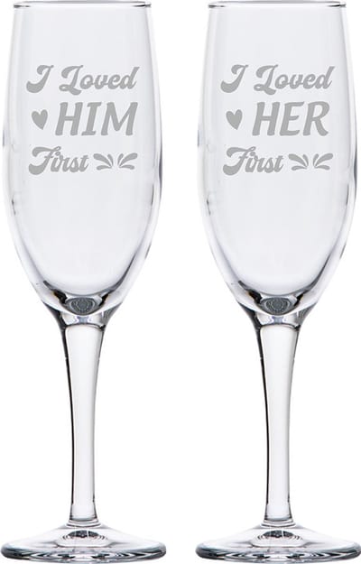 Gegraveerde set Champagneglazen 16,5cl I loved him first - I loved her first