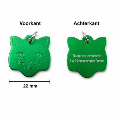 Groen Katten Naamplaatje voor Huisdier – Gepersonaliseerde Kattenpenning met Naam, Telefoonnummer of Adres – Aluminium ID Tag / Adresplaatje voor Kat, Kitten en Halsband – 22 mm