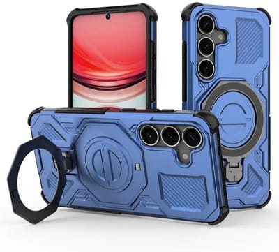 Hoesje geschikt voor Samsung Galaxy S25 | Compatibel met MagSafe / Qi2 | 360° Draaibare Magnetische Standaard | Back Cover Kickstand Ring | Blauw
