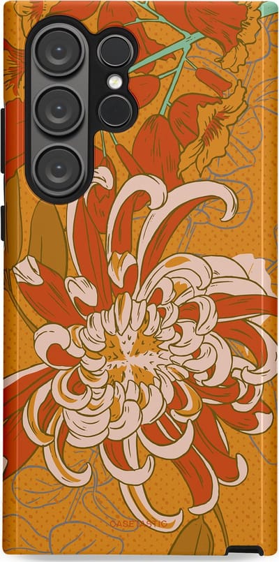 Casetastic hoesje geschikt voor Samsung Galaxy S23 Ultra - Dubbellaagse bescherming - Bloemige lente - Fashion Case - Okergeel Terracotta Beige