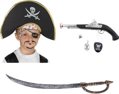 Funny Fashion Verkleed set Piraat - Piraten hoed/pistool/zwaard/ooglapje voor kinderen