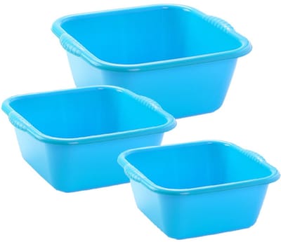 Plasticforte 3x huishoud teilen set - afwasbak - kunststof - 6-10-15 liter - blauw - schoonmaken