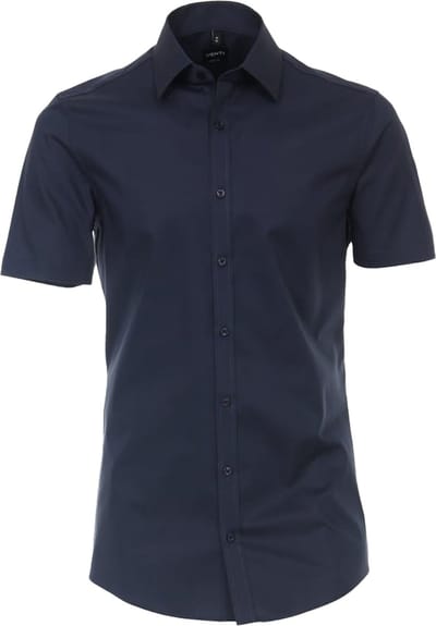 VENTI body fit overhemd - korte mouw - popeline - blauw - Strijkvriendelijk - Boordmaat: 41
