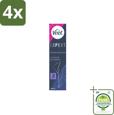 Veet Expert Ontharingscrème Benen 200 ml - Voordeelverpakking - 4 stuks - Veet ontharingscrème - Ontharingscrème benen