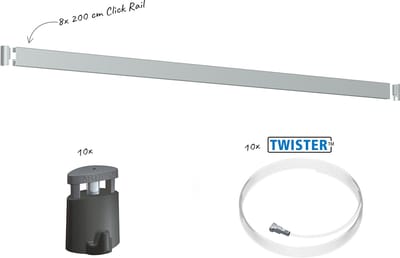 Artiteq Click Rail Schilderij Ophangsysteem 16 meter - Complete Set - Inclusief haken, draden en bevestigingsmaterialen - Aluminium geborsteld - 20 kg/m- Ophangsystemen en rails voor schilderijen, posters en foto's - Ophangen zonder boren