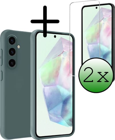 Hoesje Met 2x Screenprotector - Geschikt voor Samsung Galaxy A35 - Sterk & Shockproof - Back Cover - Siliconen Case - Telefoon Hoes - Donkergroen