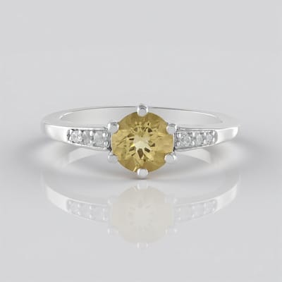 Cavill - Zilveren ring - 925 Sterling Zilver geplatineerd - Gele Beryl 0,65 ct briljant geslepen - Elegant, tijdloos, met zirkonia - Ringen maat 16-20