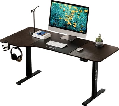 Game bureau Stryn zit sta elektrisch 160x60/75x72-117 cm walnootkleurig en zwart pro.tec