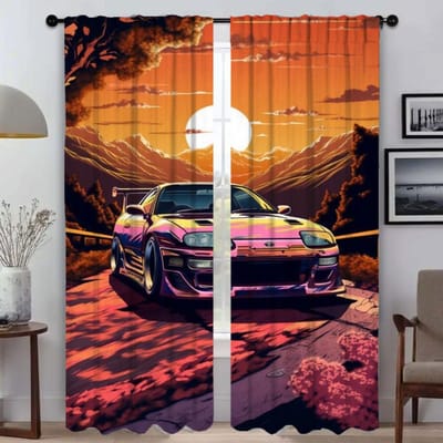 Auto in de Zon Anti-muggengordijnen voor Camera Gordijnen Kinderkamer Shades Scheidingsgordijn Tule voor Slaapkamer Halloween Decoratie W50xH70cmx2pcs-CL