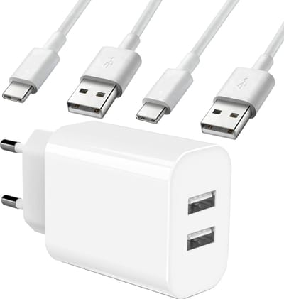 USB Adapter met 2x USB-C Kabel - 1 Meter - Wit - Oplader & Oplaadkabel voor S21,Tab S7,Tab A8,Tab S6 Lite, A52, A53, A51, A13, S22, S21, S10 - Combi pakket