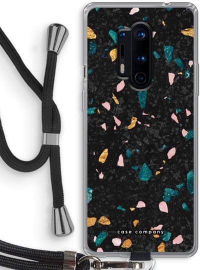 Case Company® - Hoesje met koord geschikt voor OnePlus 8 Pro hoesje met Koord - Terrazzo N°10 - Telefoonhoesje met Zwart Koord - Bescherming aan alle Kanten en Over de Schermrand