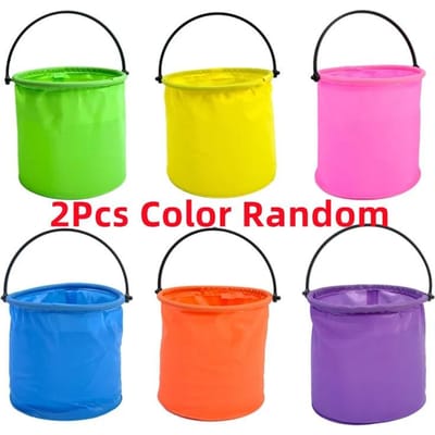 2 Pièces Seau Jouet de Plage Extérieur pour Enfants Seau Pliant Rétractable Portable Jouet de Plage Outil de Pêche Creuser Sable yellow