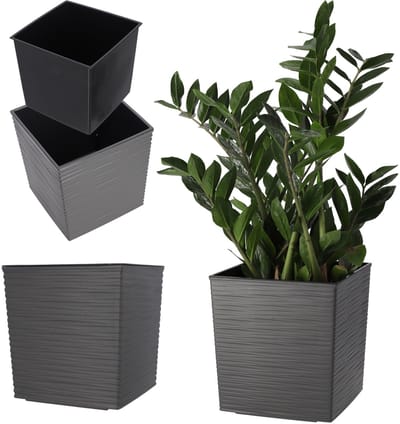 KADAX Bloempot van kunststof, weerbestendige tuinpot voor balkon, terras, binnen, lichte pot met inzet, plantenpot, bloempot (grafiet, hoogte: 19 cm)