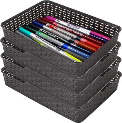 Hega Hogar Opbergmandje/ladeverdeler - 4x - donkerbruin - 4.5 liter - kunststof - 26 x 35 x 6 cm - kastmandjes - manden