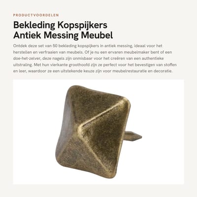 Dailygoods- Kopspijkers Antiek Messing - 50 Stuks - Groothoofdige Nagels - Meubels Bekleding - 19mm x 20mm - Scherpe Punten - Meubelspijkers