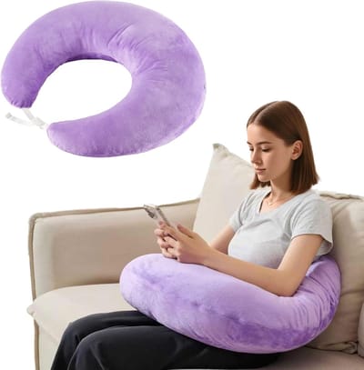 Steunkussen - U-vormig kussen - Armsteunkussen - Schootspeelkussen - Speelkussen - 68 x 50 x 20 cm - Multifunctioneel leeskussen - Zacht - Comfortabel - Kan gebruikt worden om te lezen, werken, spelen of haken - Paars