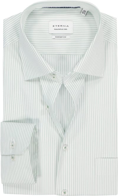 ETERNA comfort fit overhemd - twill - wit met groen gestreept - Strijkvrij - Boordmaat: 41 (EU maat: L)
