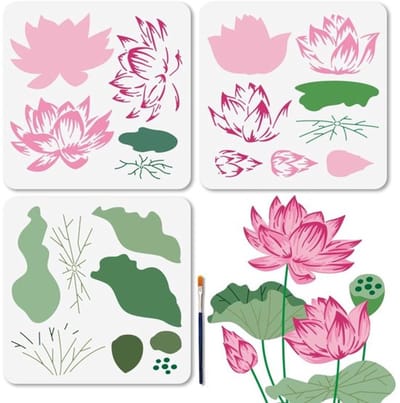 Dailygoods- Sjablonen Gelaagd Lotusontwerp - 3 Stuks - Herbruikbare