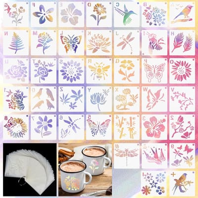 Set van 40 Herbruikbare Textiel Ontwerp Sjablonen voor Kinderen - Dieren, Planten en Schilderen, 3 x 3 Inch, Ideaal voor Creatieve DIY Projecten