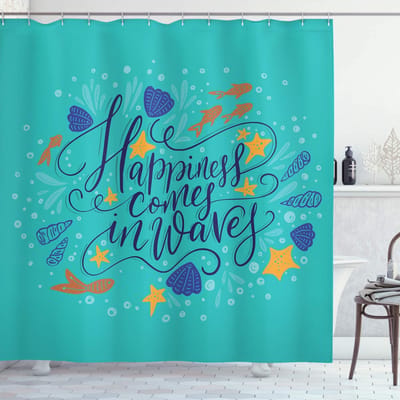 ABAKUHAUS Strand-Zitat Douchegordijn – Seashell Teal – 175x180 cm