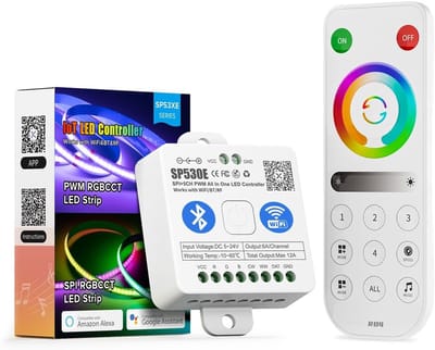 Thijox - SP530E WiFi LED Controller voor RGBCCT RGBWW LED Strips, 4 Zones, 2.4 GHz RF Afstandsbediening, Ondersteunt PWM en SPI, Ideaal voor Feesten,
