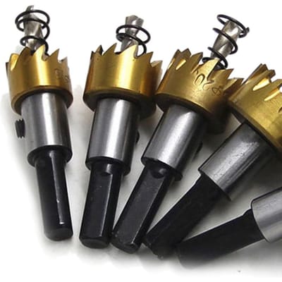 5 Stuks Gatenzaag Boorbitset Houtbewerking Openingsgereedschap voor Metaal IJzerplaat Ruimen met Doos Titaan Plating