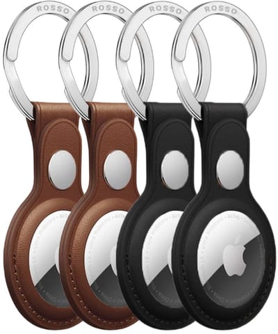 4-Pack Rosso Deluxe Sleutelhanger Echt Leer Hoesje Geschikt voor Apple AirTag | Hanger | Case Bruin en Zwart