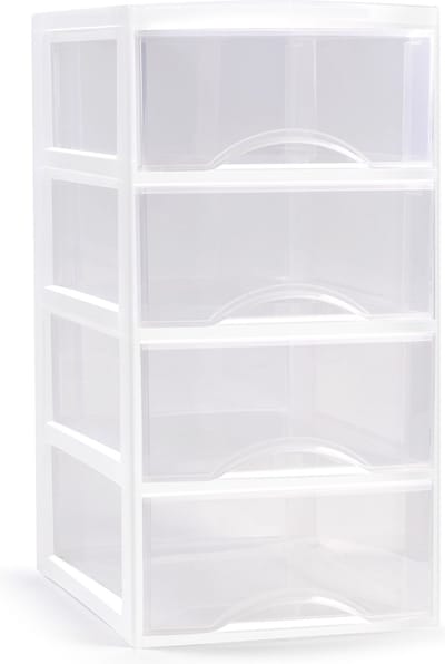 Plasticforte Ladeblokje/bureau organizer met 4x lades - transparant/wit - L18 x B25 x H33 cm