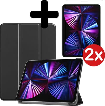 Hoesje - Geschikt voor Apple iPad Pro (2021) - 11 inch - 3e generatie - Met Screenprotector - Hardcover Book Case - Trifold Bookcase Hoes - Hard Cover - Tablethoes - Zwart