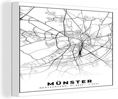 Canvas Schilderij Münster - Stadskaart - Plattegrond - Kaart - 30x20 cm - Wanddecoratie