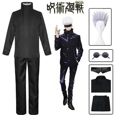 Anime Jujutsu Satoru Gojo Cosplay Kostuum Ooglapje Pruiken Gratis Bril Halloweenfeest Mannen Vrouwen M black