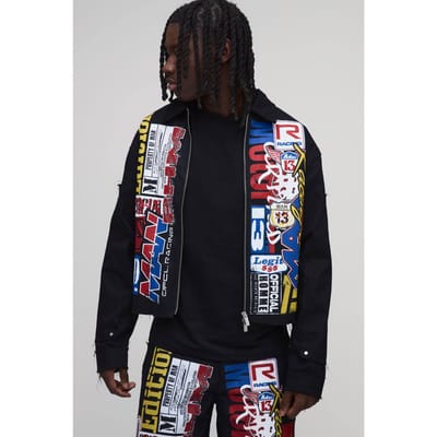 Oversized Boxy Overhemd Met Stapelprint | Black | Size Small