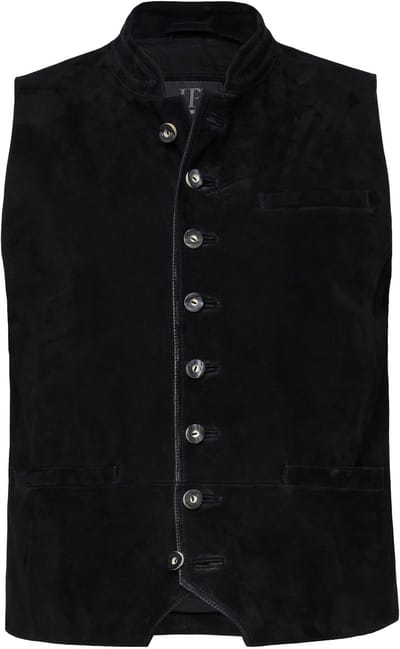 JP 1880 - Heren - Vest suède van geitenleer traditioneel kostuum opstaande kraag - Zwart - Maat 60