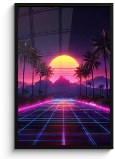 Poster in lijst - Fotolijst 60x90 cm - Posters - Horizon - Palmbomen - Bergen - Geel - Posterlijst zwart - Decoratie - Wanddecoratie woonkamer - Muurdecoratie slaapkamer