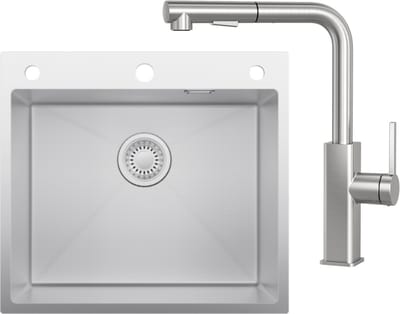 CECIPA max Spoelbak voor keuken 54x49CM - Spoelbak Keuken Met L-uitloop Keukenkraan en Zeepdispenser 500ML - Spoelbakken met Sifonen en Afvoerzeefje - Wasbak Keuken - Met Kraangat RVS