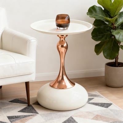 Moderne martini-tafel – kleine ronde bijzettafel voor de woonkamer – bijzettafel met metalen voet van 38 cm – witte ronde slaapkamertafel en nachtkastje – theetafel voor op het balkon – decoratieve hoektafel voor naast het bed