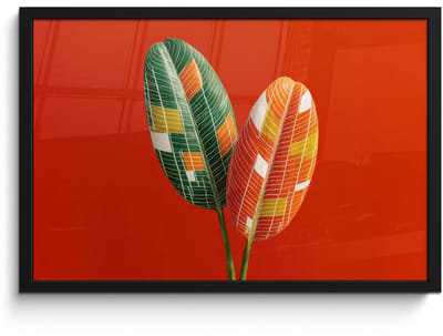 Poster in lijst - Fotolijst 60x40 cm - Posters - Bladeren - Ovaal - Mozaïek - Patroon - Posterlijst zwart - Decoratie - Wanddecoratie woonkamer - Muurdecoratie slaapkamer