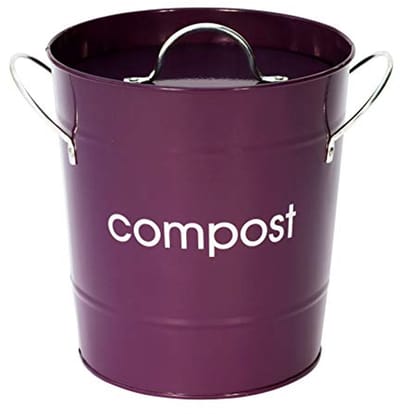 Compostemmer van verzinkt staal met handgrepen en binnenemmer in violet