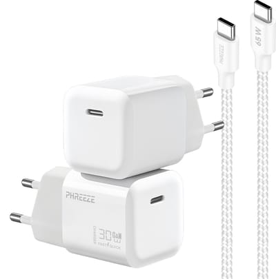 30w usb C GaN lader met usb C kabel 1 meter gevlochten wit