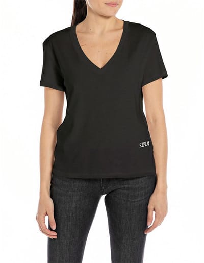 Replay W3084a.000.20994 T-shirt Met Korte Mouwen En V-hals Zwart XS Vrouw