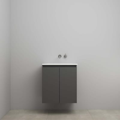 On-Line Onderkast - 60 cm - Bouwpakket - Greeploos 2 Deuren - Acryl Wastafel - zonder Kraangat - Mat Antraciet