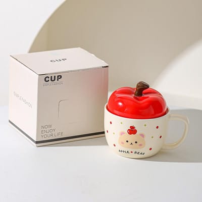 Creatieve Cartoon Beer Appel Mok Kantoor met Deksel Koffiekop Waterbeker Huishouden Stel Melk Ontbijtbeker 301-400ml