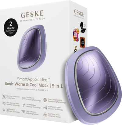 GESKE | SmartAppGuided™ Sonic Warm & Cool Mask | 9 in 1 | Beauty LED-gezichtsmasker | Volledig LED-spectrum en roodlichttherapie | Warmte | Koeling | Verhoogde inname van gezichtsverzorging