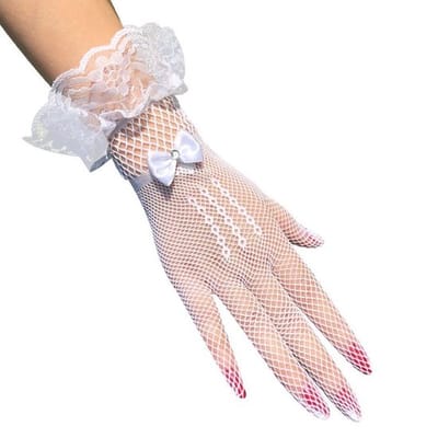 Kanten Visnet Handschoenen I Verkleedhandschoenen Met Strik I Gothic Handschoenen I Sexy Handschoenen I 1 Paar I Wit